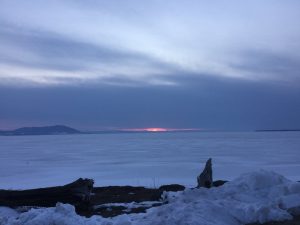 北海道北見市　サロマ湖の夕日